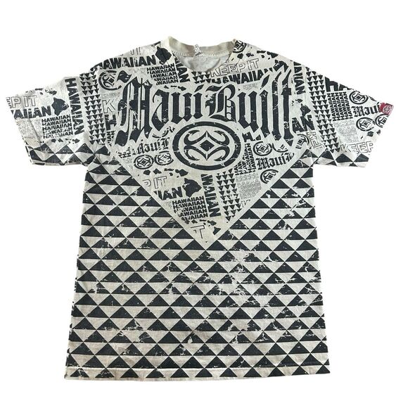 Vintage Y2K Maui Built Graphic Shirt Mens Large Tribal AOP Hawaiian Streetwear - Picture 1 of 13